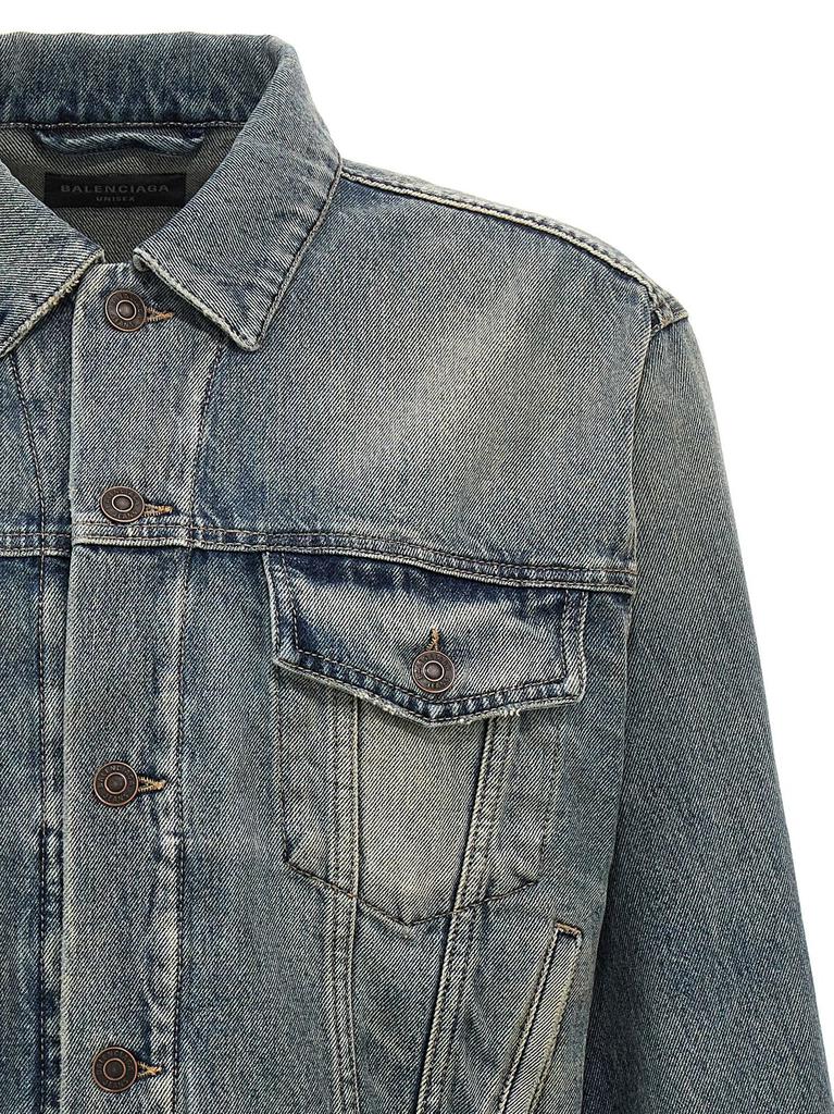 Shop Balenciaga Logo Rhinestone Embellished Denim Jacket on