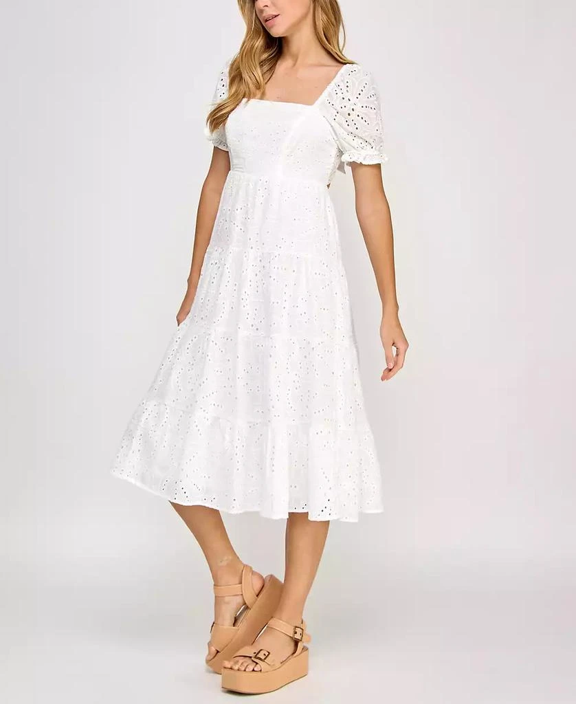 Crystal Doll Juniors' Cotton Eyelet Tie-Back Tiered Midi Dress - Dresses &  Skirts - Free Shipping - BeyondStyle