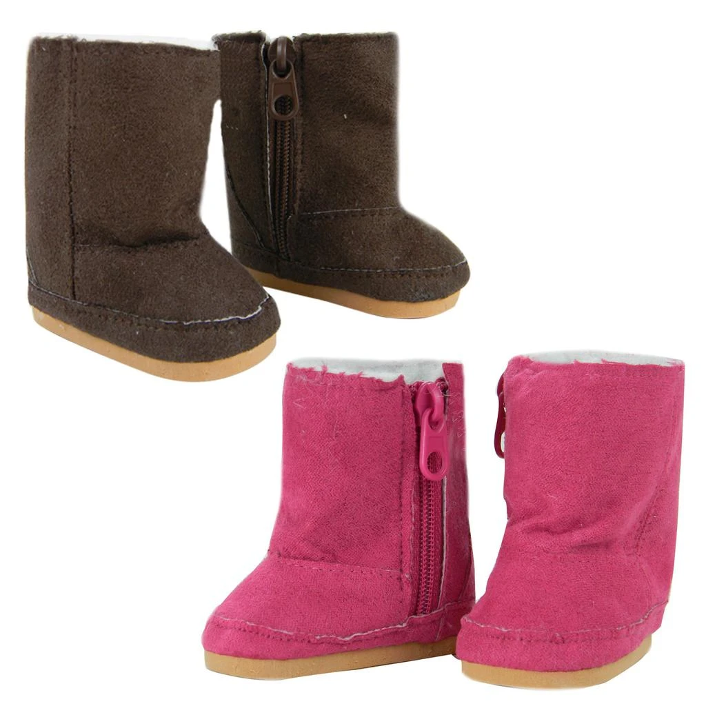 Teamson Sophia’s 2 Pack Suede Winter Boots for 18" Dolls, Hot Pink/Brown