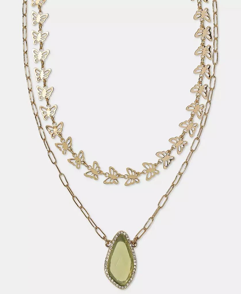 Lonna 
Lilly Gold-Tone Green Stone Butterfly Layered Necklace, 16" + 3" extender