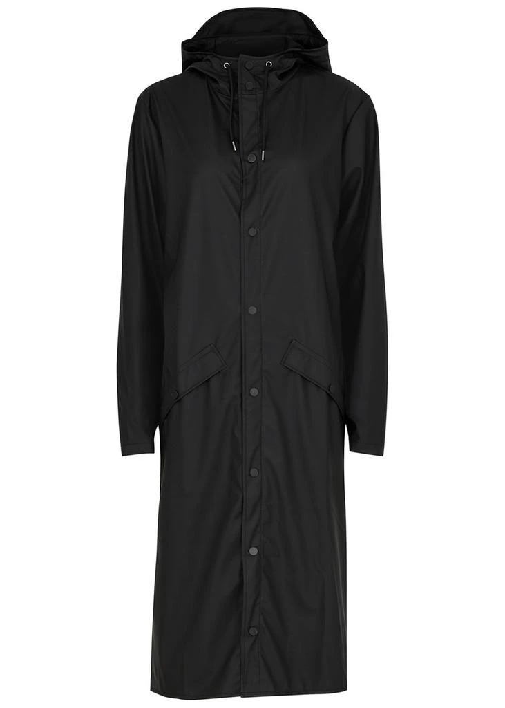 RAINS Longer matte black rubberised raincoat 1