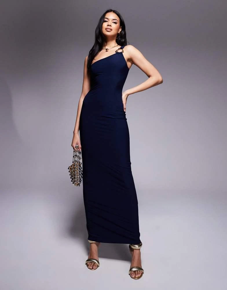 Shop Kaiia exclusive double layered slinky one shoulder metal ring detail  maxi dress in navy on Sale at BeyondStyle  Get 10% Off Kaiia exclusive  double layered slinky one shoulder metal ring
