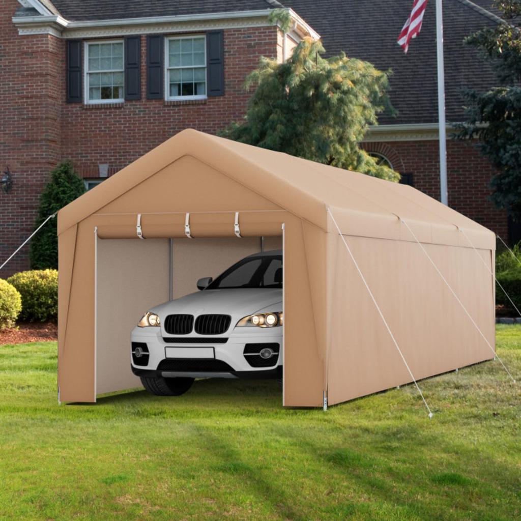 Hivvago 10 x 20 Feet Portable Garage Tent Carport with Galvanized Steel Frame-with Sidewall