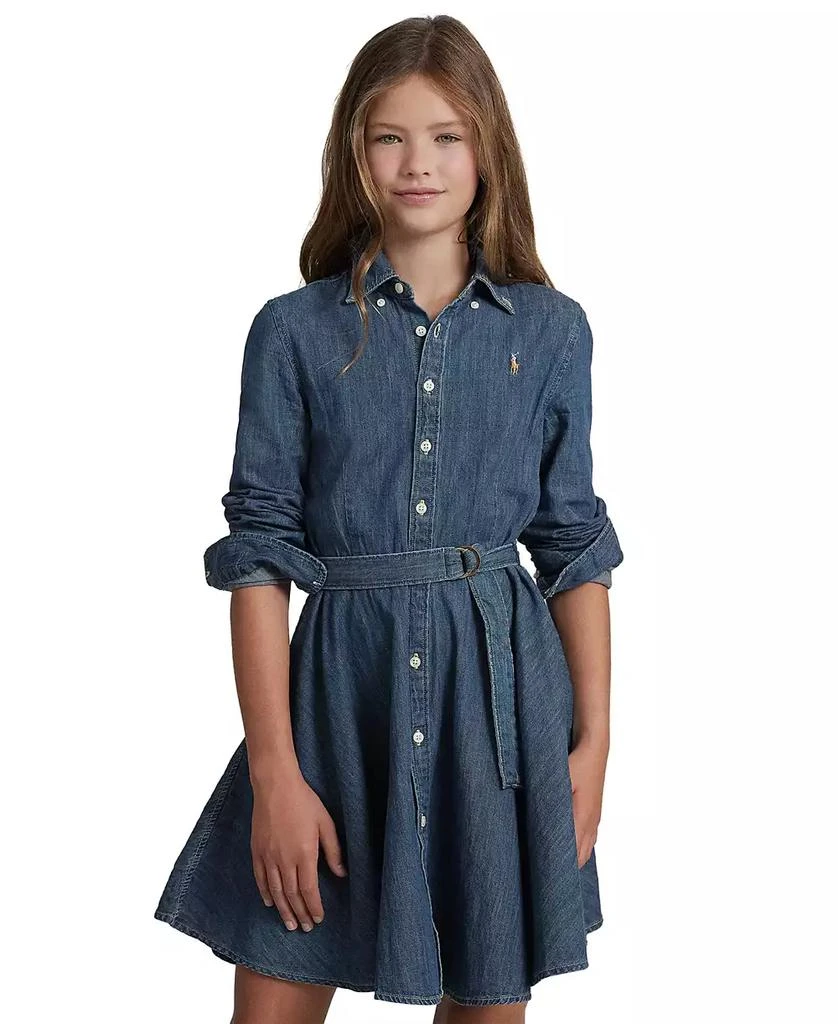 Ralph Lauren Big Girls Belted Denim Cotton Shirtdress