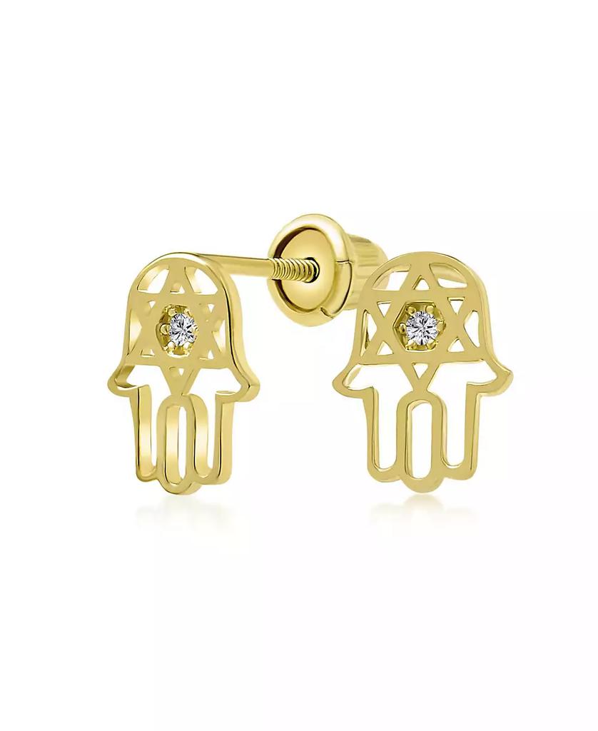 Bling Jewelry Tiny Petite Judaic Jewelry CZ Accent14K Yellow Gold Hamsa Hebrew Star Of David Judaic Stud Earrings For Women For Bat Mitzvah Secure Screw Back