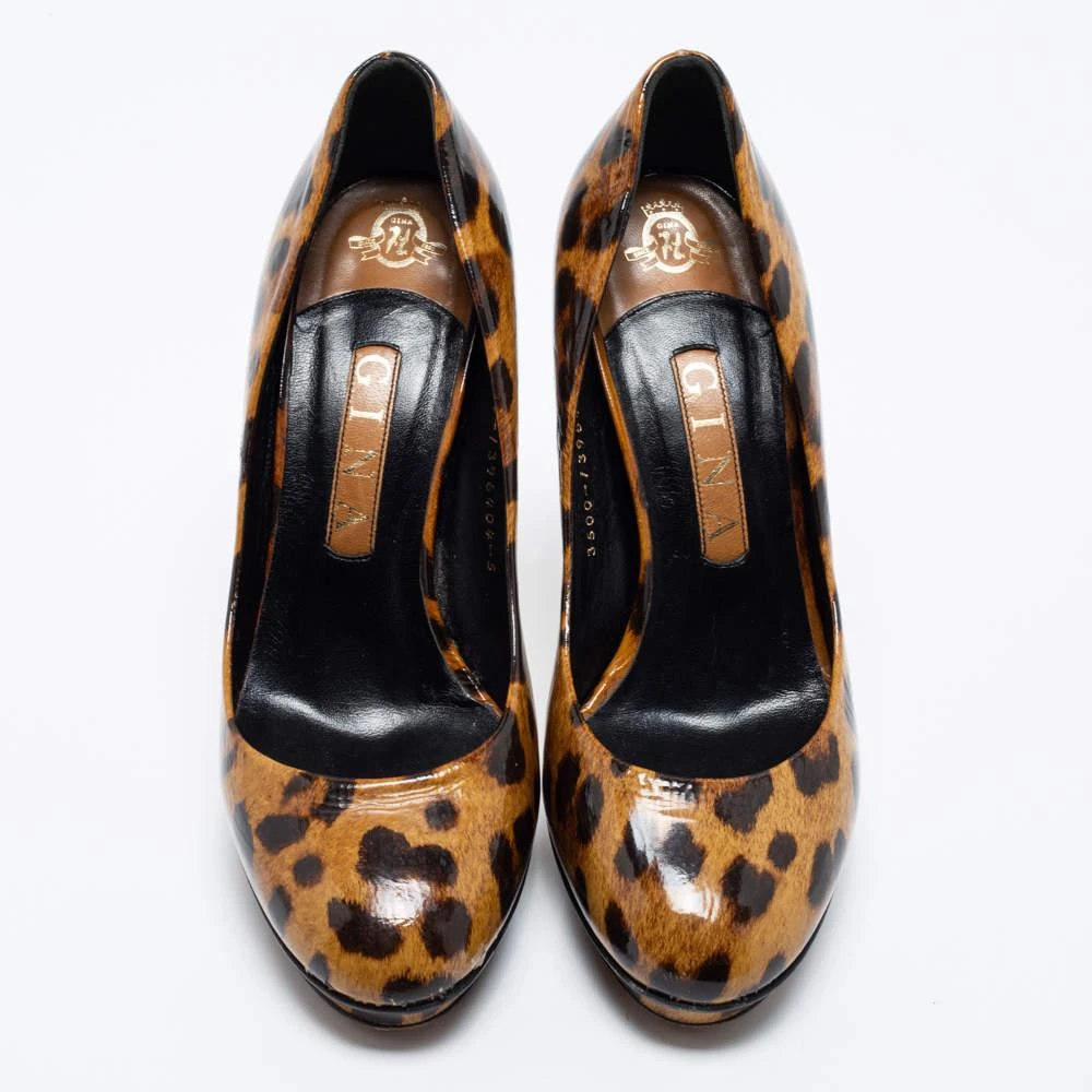 Gina Gina Brown Leopard Print Patent Leather Round Toe Pumps Size 38 3