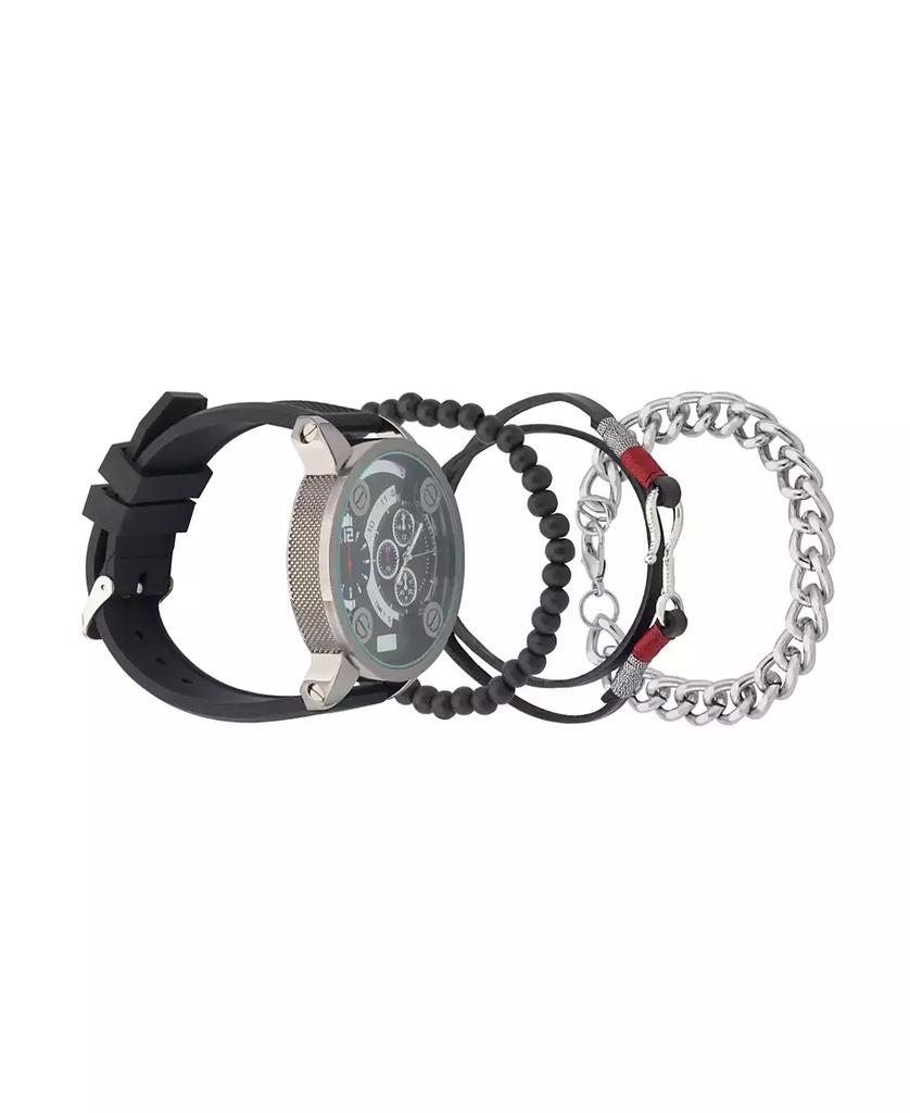 American Exchange Men's Black Rubber Strap Analog Watch 51mm with Stackable Bracelets Gift Set