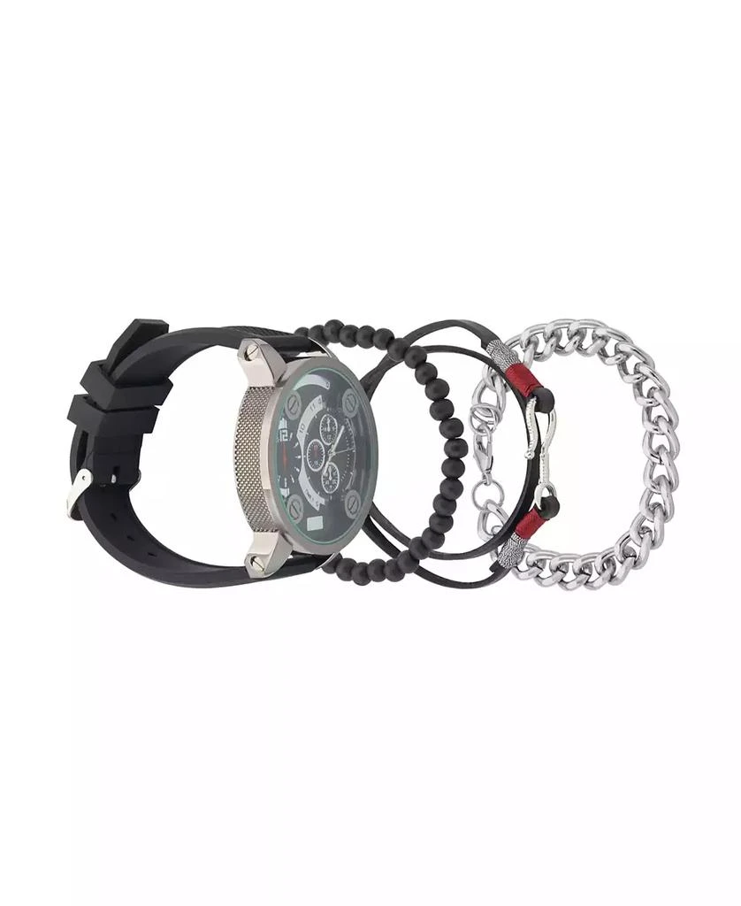 American Exchange Men's Black Rubber Strap Analog Watch 51mm with Stackable Bracelets Gift Set 2