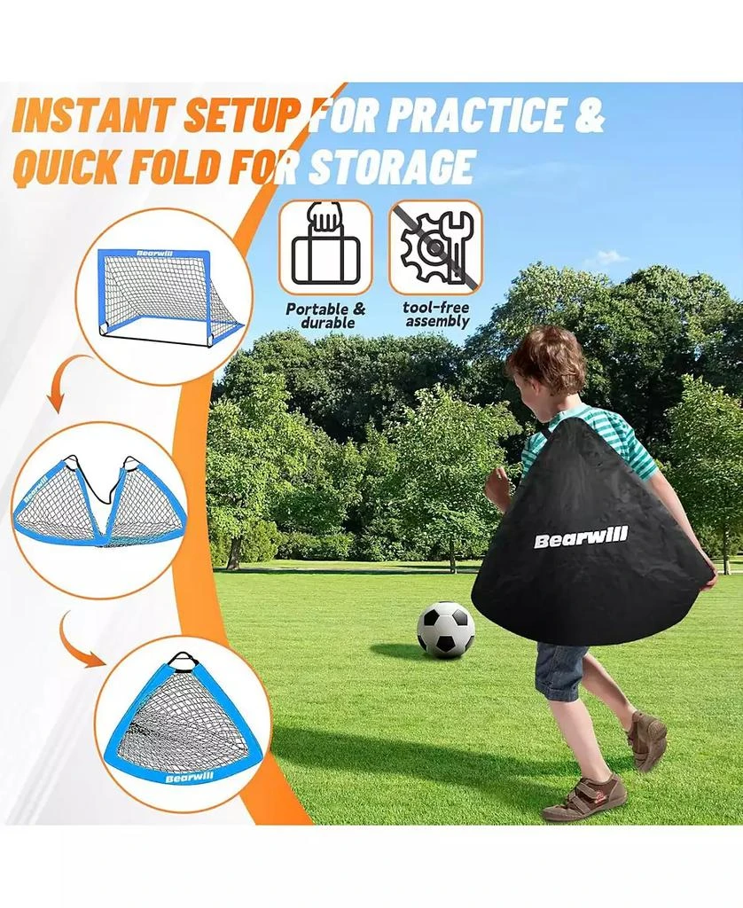 Bearwill Kids Soccer Goal Set of 2, 4x3FT Pop Up Backyard Goals with Training Kit - Includes Ball, Cones, Ladder 
Targets 4