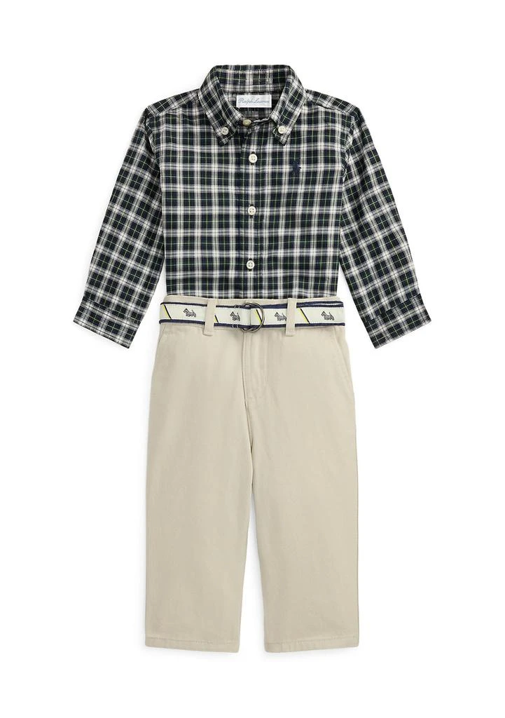 Ralph Lauren Baby Boys Plaid Shirt, Belt 
Canvas Pant Set
