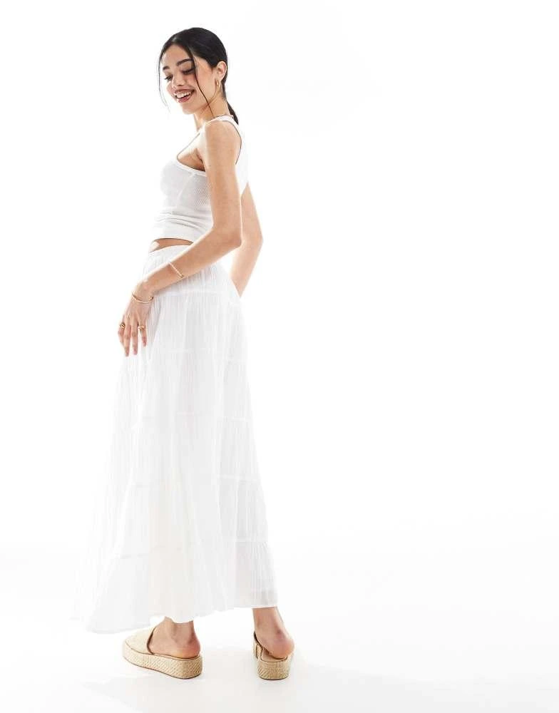 Bershka Bershka cheesecloth tiered maxi skirt in white 4