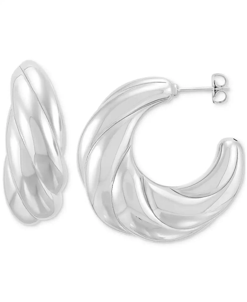 Macy
s Polished Shrimp Style Medium Hoop Earrings in Sterling Silver, 1.3"
