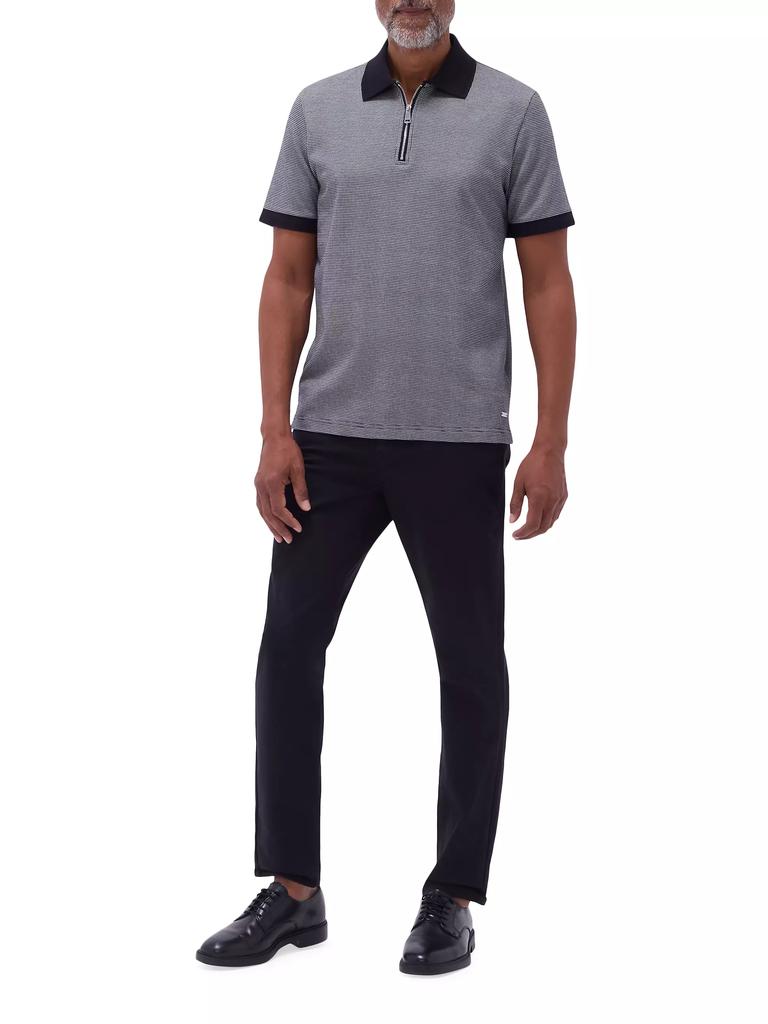 BUGATCHI Quarter Zip Printed Cotton Polo Shirt