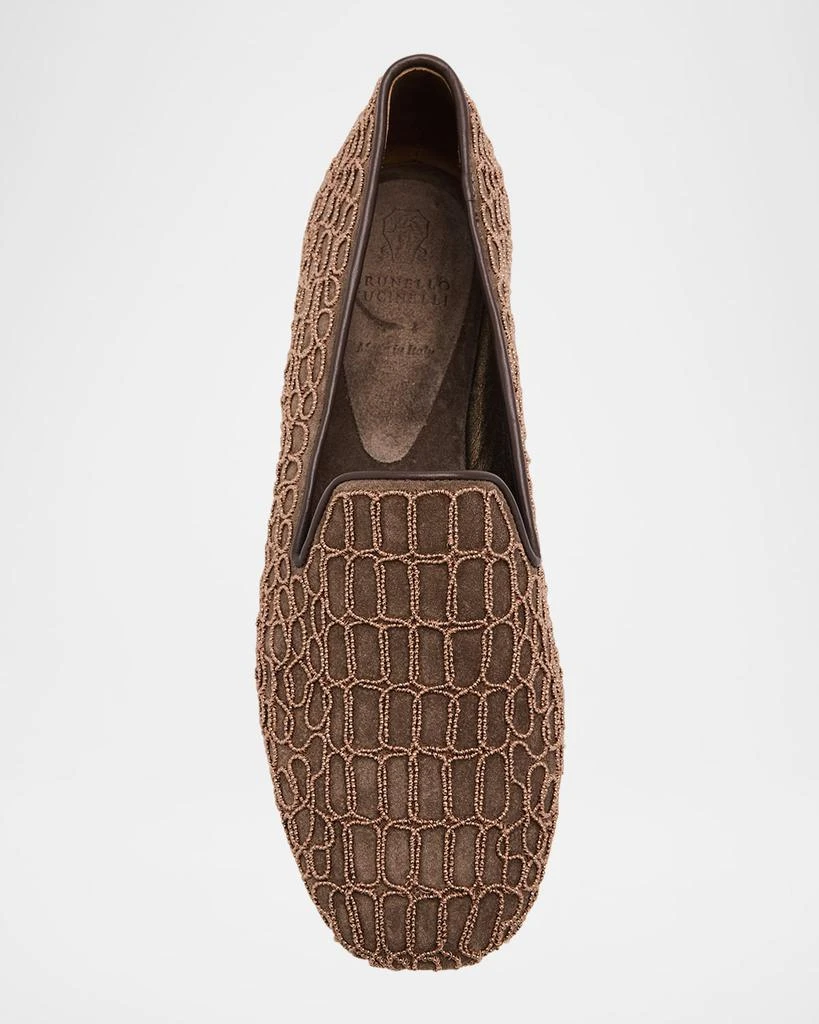 Brunello Cucinelli Suede Monili Net Slip-On Loafers 3