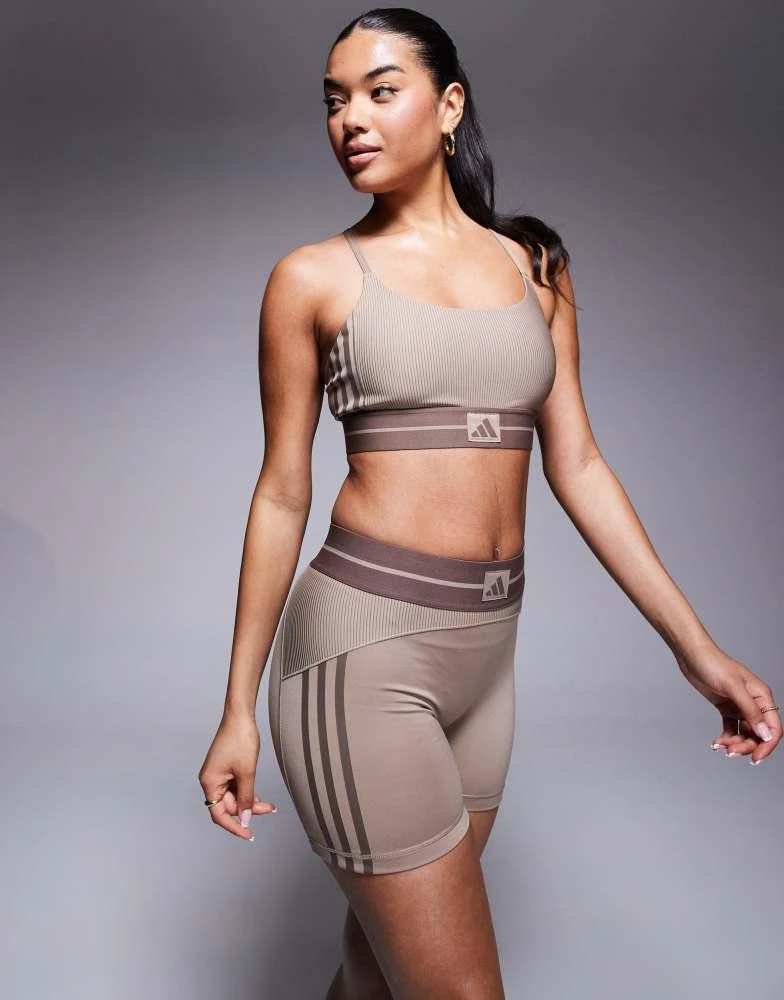 Adidas adidas Training Hyperglam rib booty shorts in chalky brown