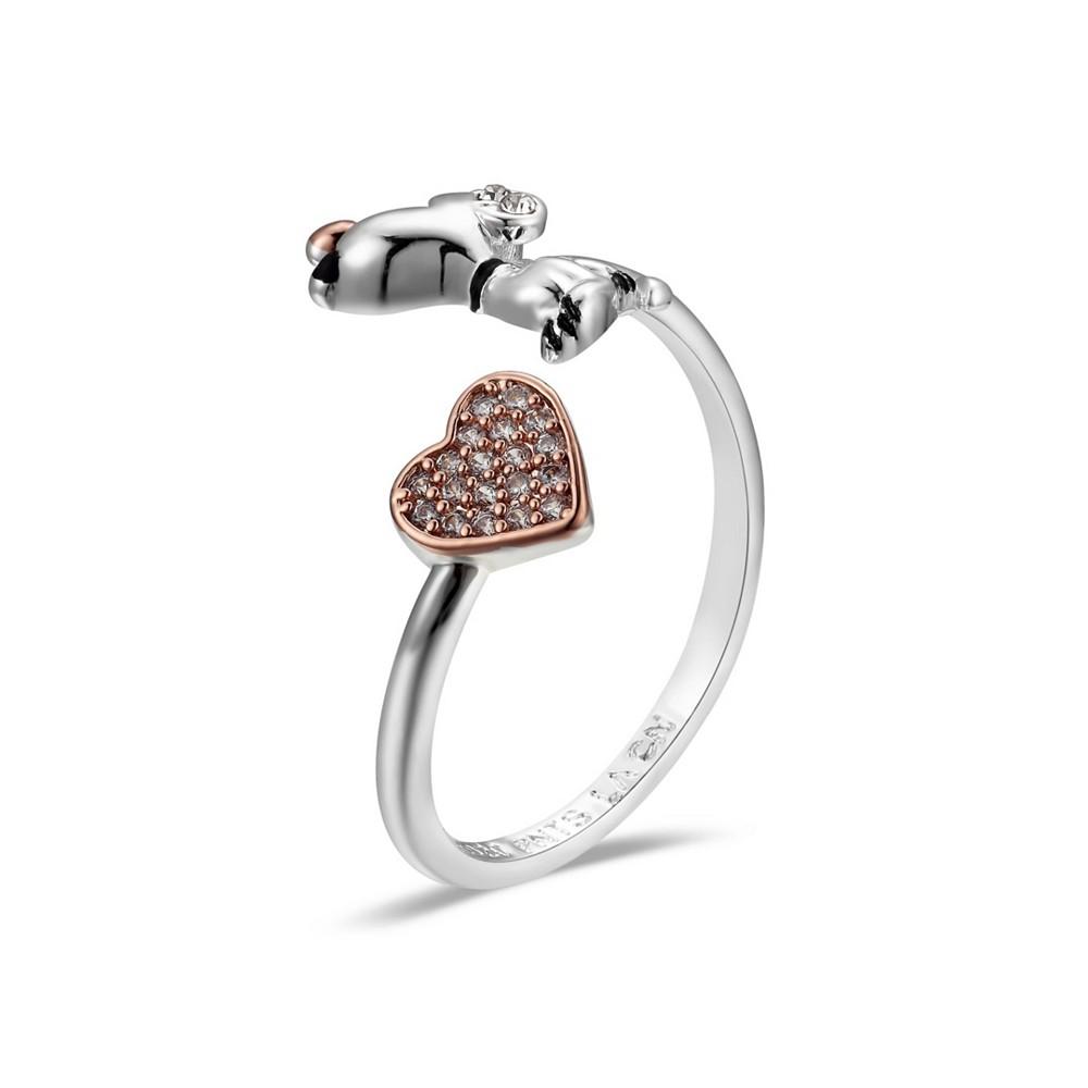 Peanuts Snoopy and Pave Crystal Heart Bypass Ring