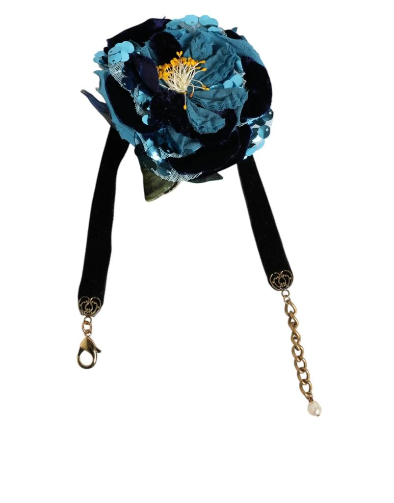 Dolce 
Gabbana Floral Appliqué Velvet Choker Crystal Beads Women
s Necklace