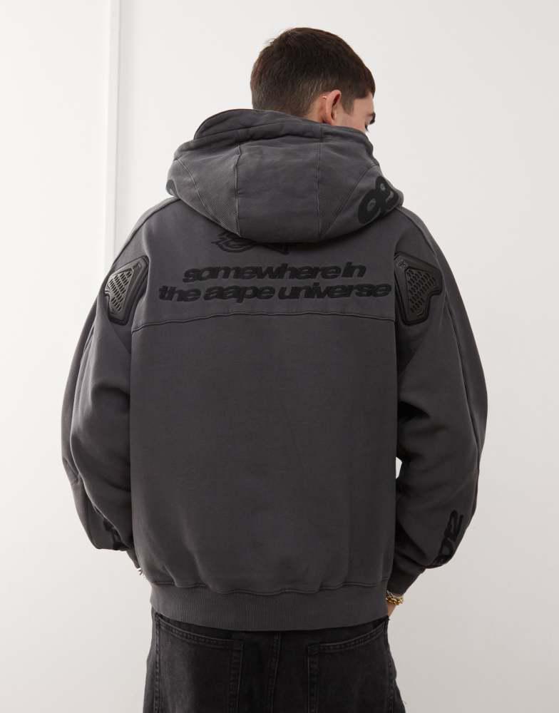 Shop Aape By A Bathing Ape motocross style hoodie in washed dark