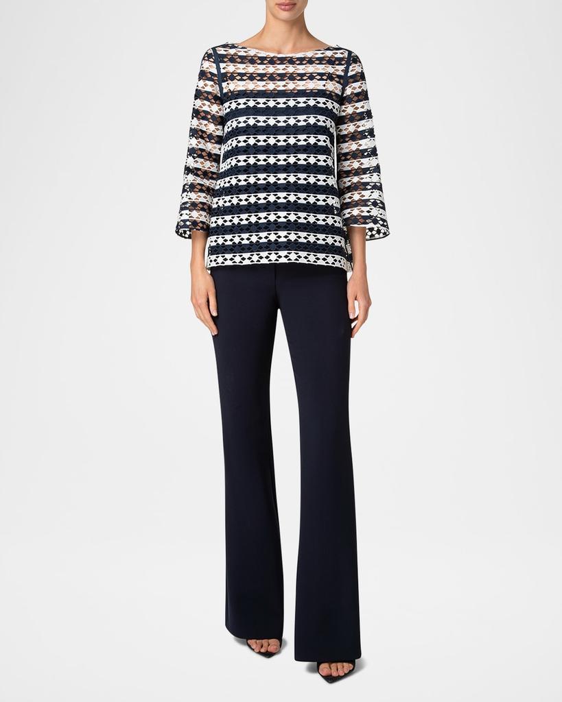 Akris Kodak Striped Dot Guipure Trumpet-Sleeve Blouse