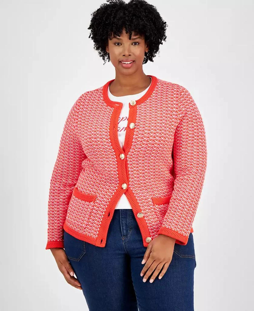 On 34th Trendy Plus Size Cotton Jacquard Cardigan, Exclusively at Macy's 3