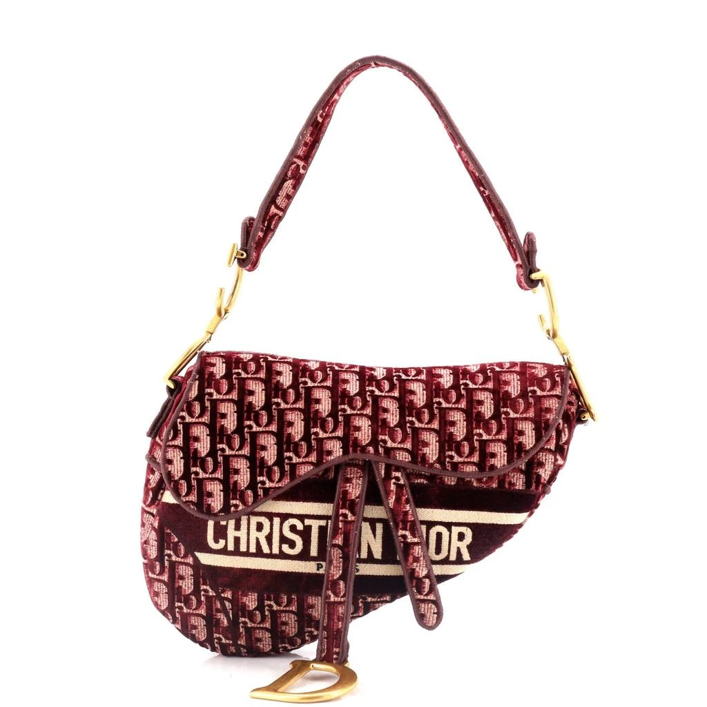 Dior Saddle Handbag Logo Embroidered Oblique Velvet Medium 1