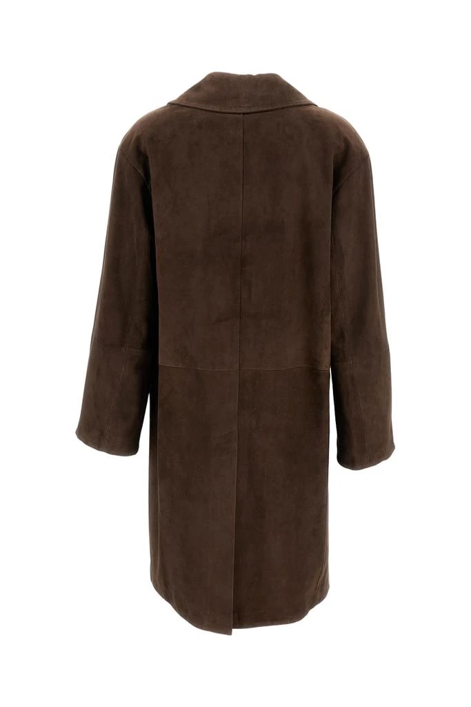 Max Mara Single-Breasted Midi Coat in Suede Leather 2