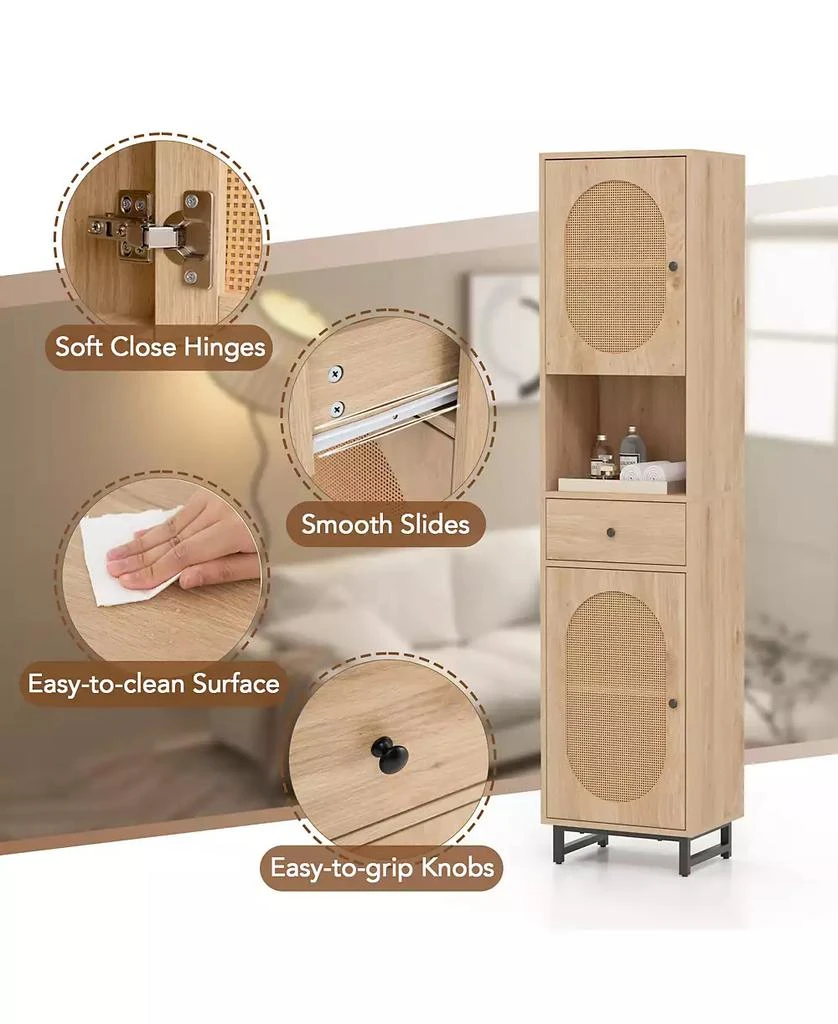 Slickblue Bathroom Cabinet PE Rattan Floor Cabinet with 2 Doors 7