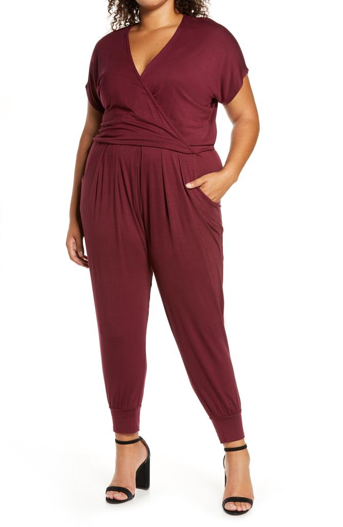 Loveappella Short Sleeve Wrap Top Jumpsuit