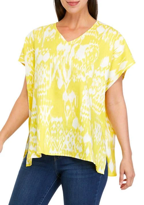 Anne Klein Klein Womens Printed V Neck Kaftan Top 1