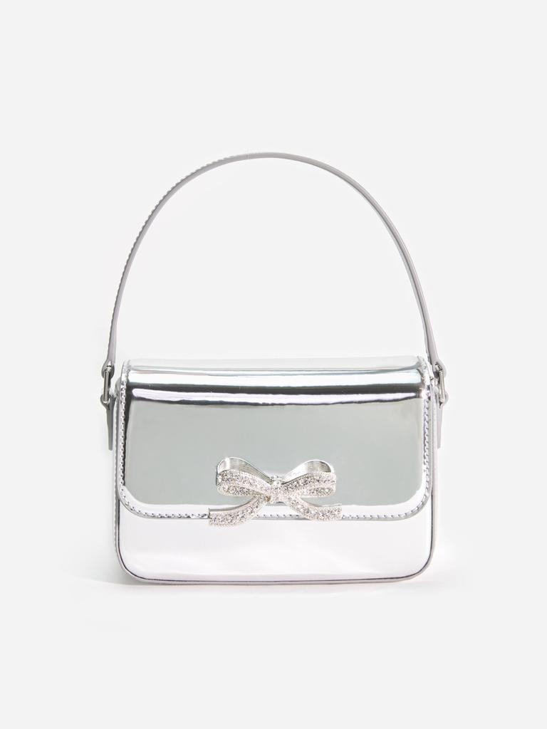 Self Portrait Girls Leather Micro Bag in Silver (14cm)