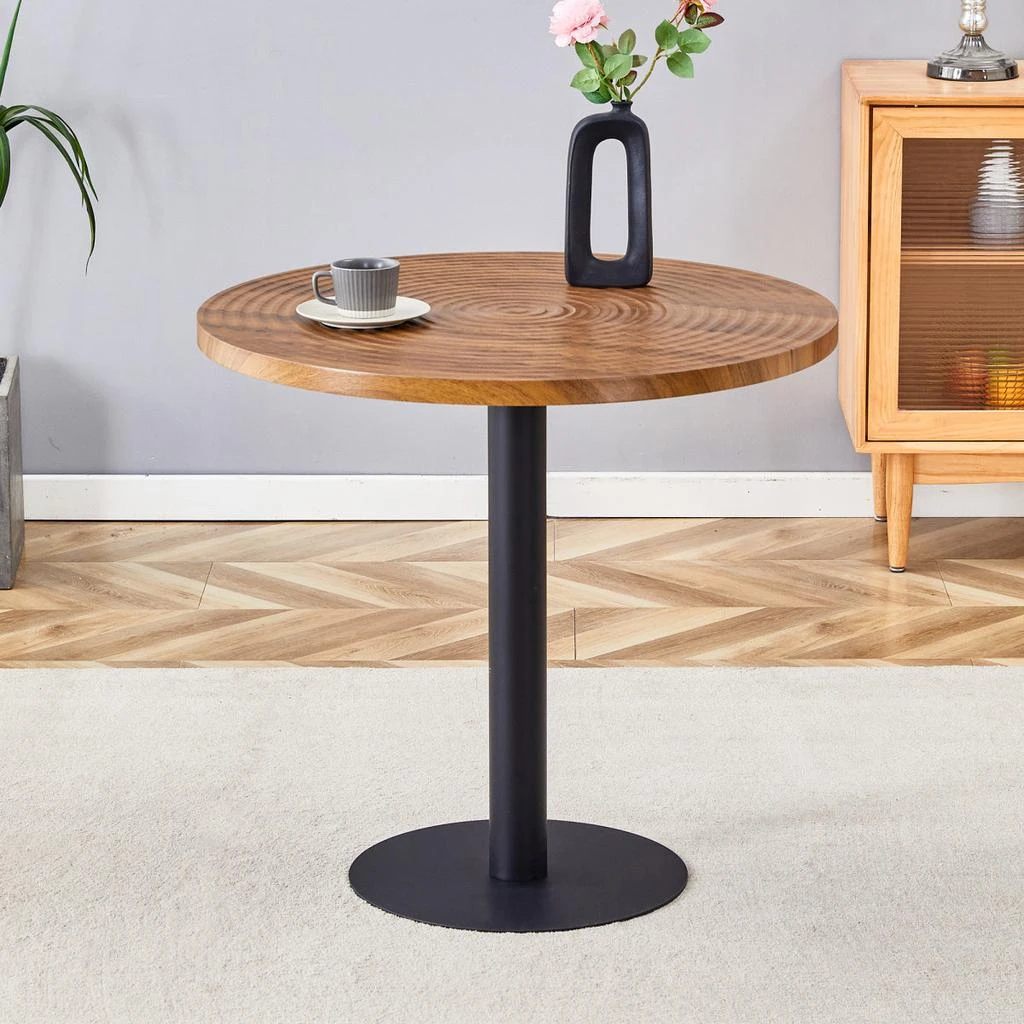 Streamdale Furniture Streamdale Dark Wood Grain Round Dining Table - 31.5 Inch, Black Metal Stand. 5
