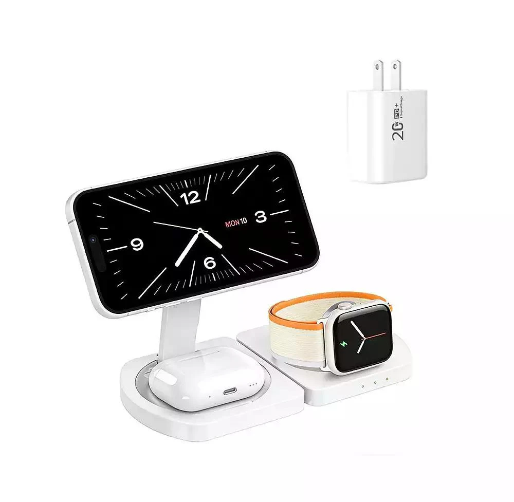 risokeys 3-in-1 Wireless Charger for Apple iPhone with Charging Port - Portable Foldable Charger for iWatch iPhone and Earphones