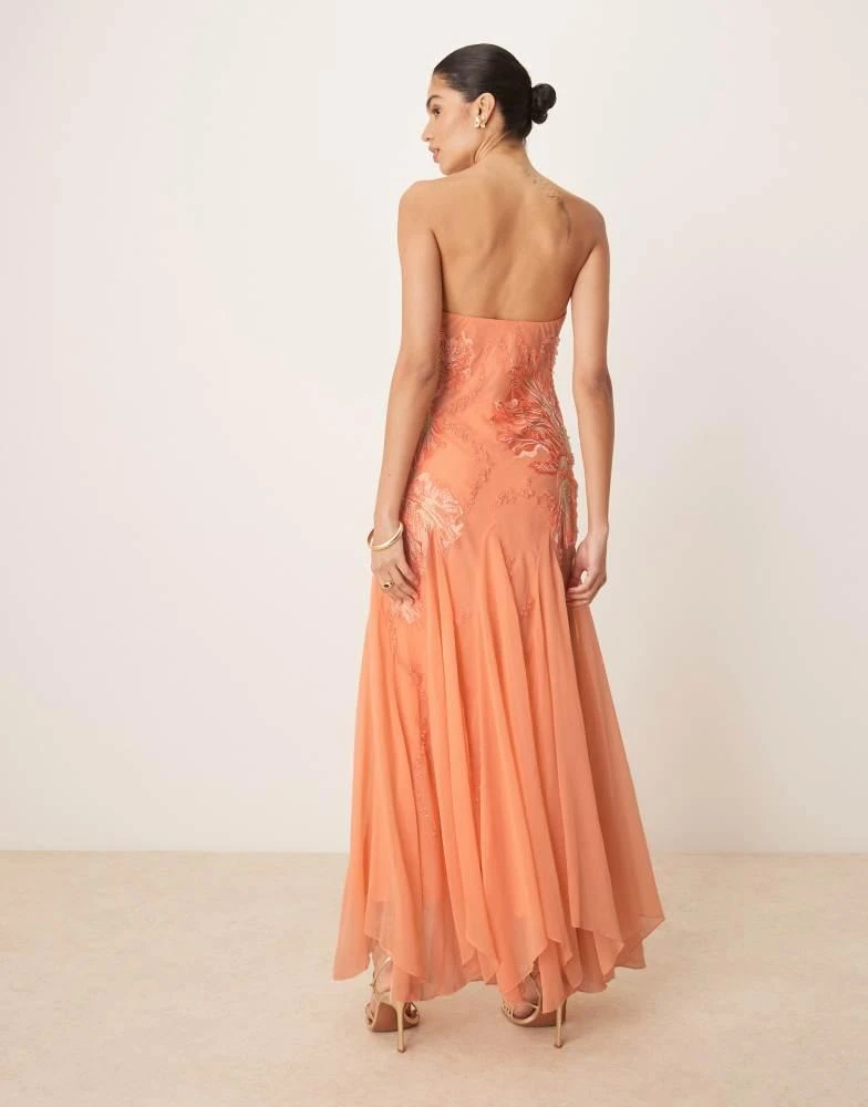 ASOS ASOS DESIGN bandeau floral embellished maxi dress in apricot 4