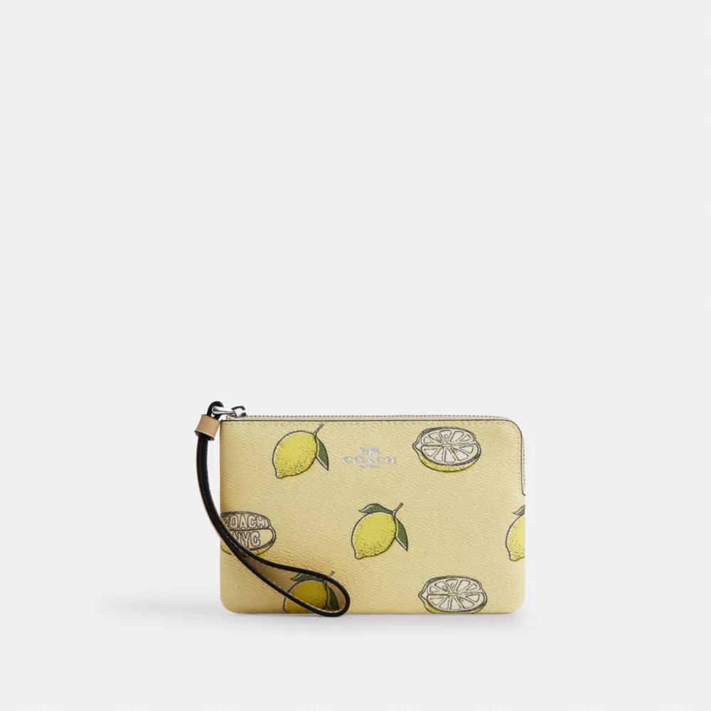 Coach Corner Zip Wristlet With Lemon Print