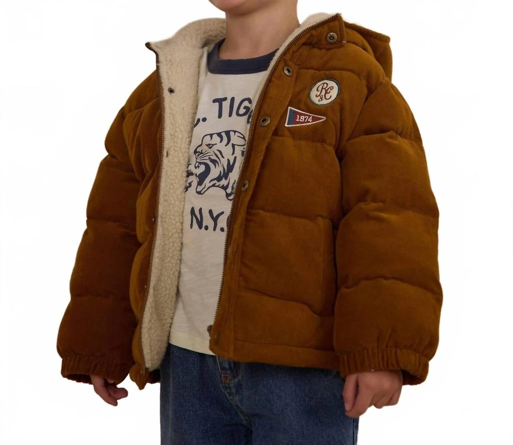 Rylee + Cru Boys Cord Puffer Jacket In Golden 2