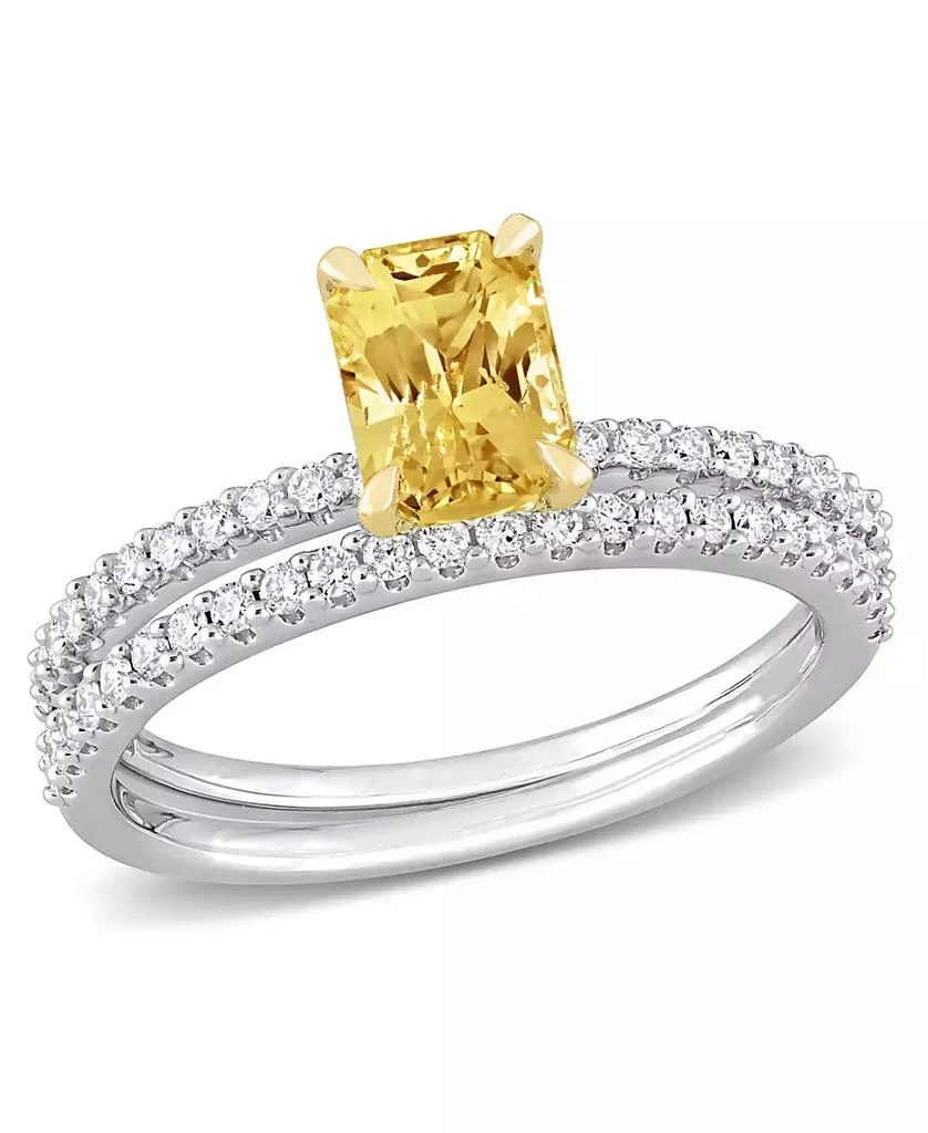 Macy's Sapphire and Diamond Bridal Ring Set in 14K White Gold 1