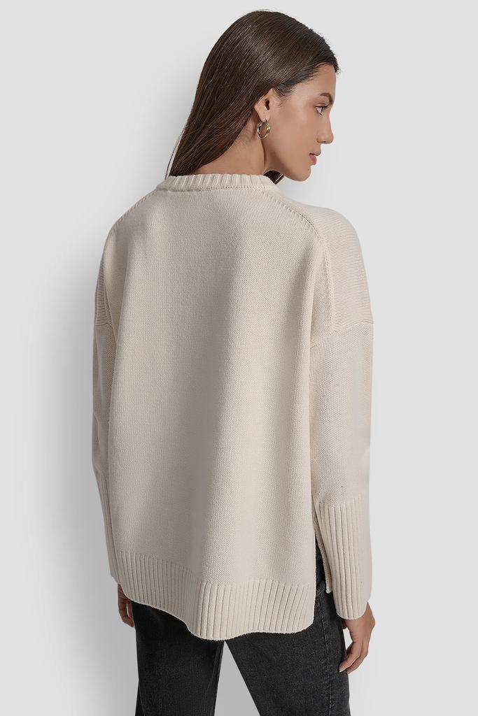 DKNY VARSITY LOGO INTARSIA CREW NECK RELAXED SWEATER
