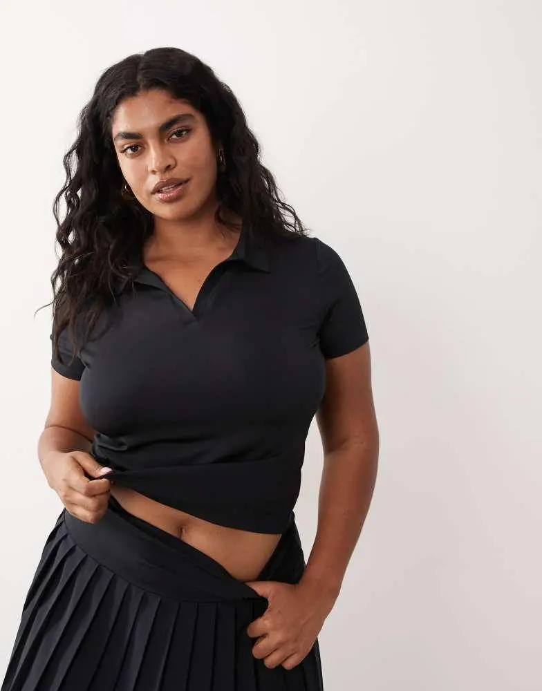 4505 4505 Curve active short sleeve tennis polo top in black