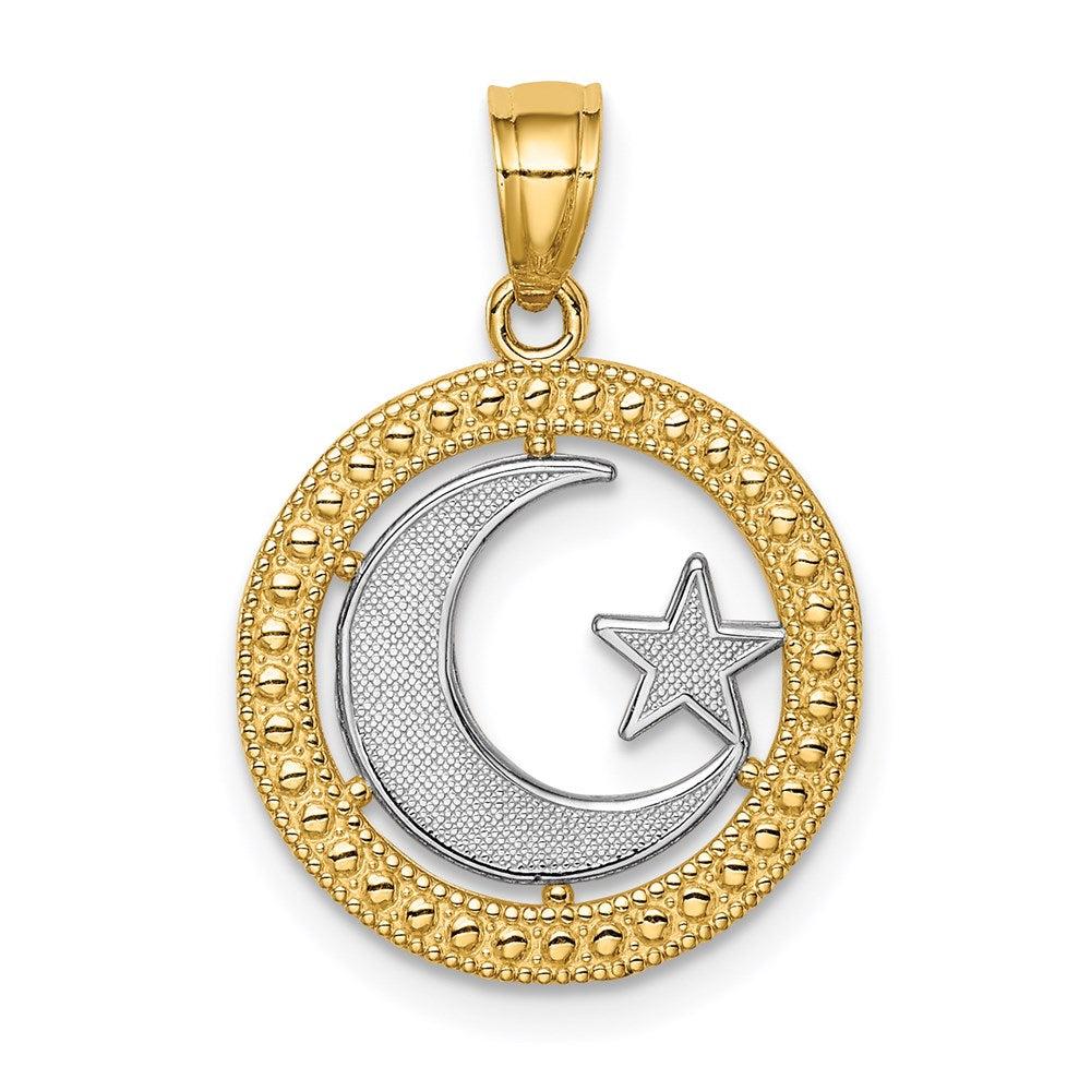 Diamond2Deal 14k Yellow Gold and White Rhodium Star and Moon Pendant