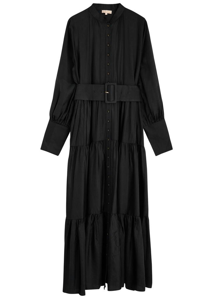 BYTIMO Striped-jacquard belted woven maxi dress