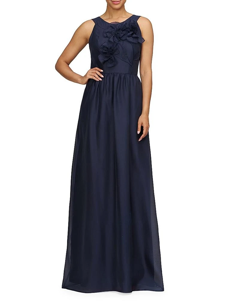 Kay Unger Women's Ruffle Accent Gown, Blue, 12