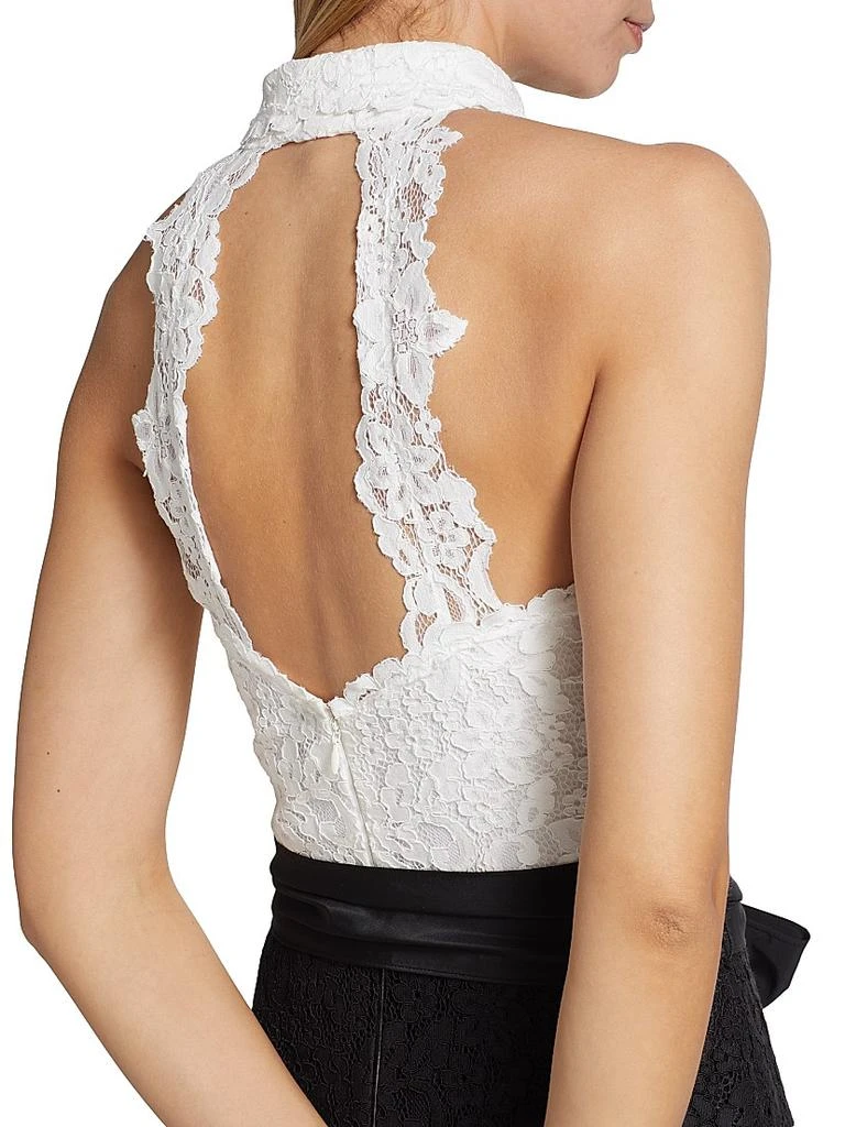 Teri Jon Collared Colorblocked Lace Gown 6