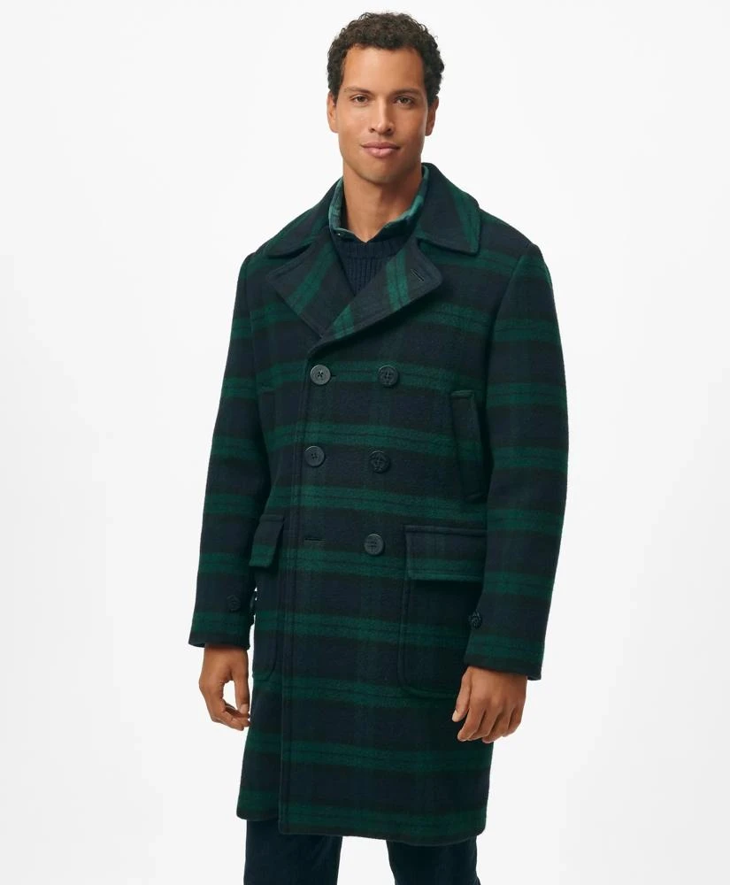 Brooks Brothers Wool Double-Breasted Black Watch Overcoat 2
