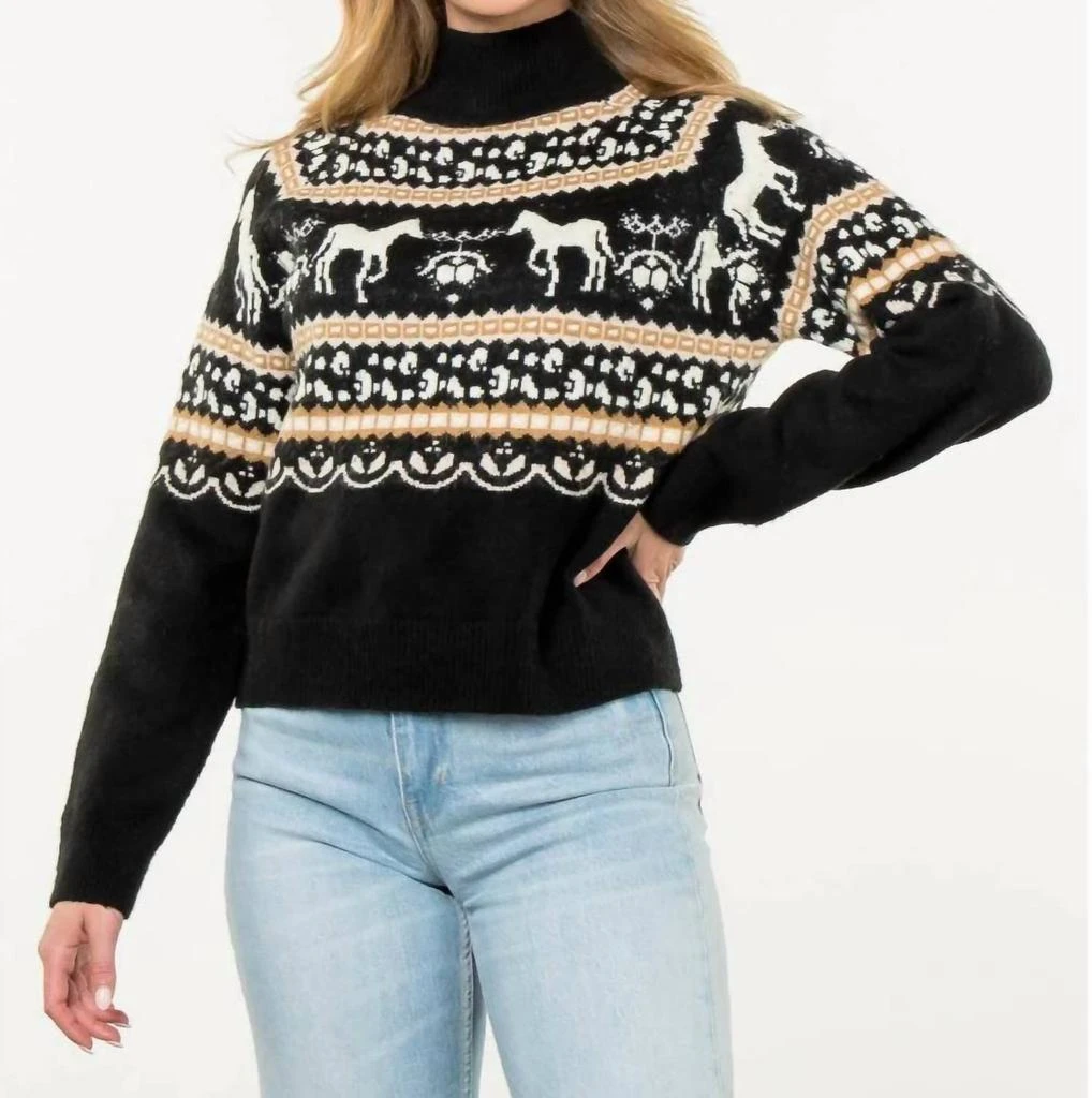 THML Horse Fair Isle Sweater In Black 1