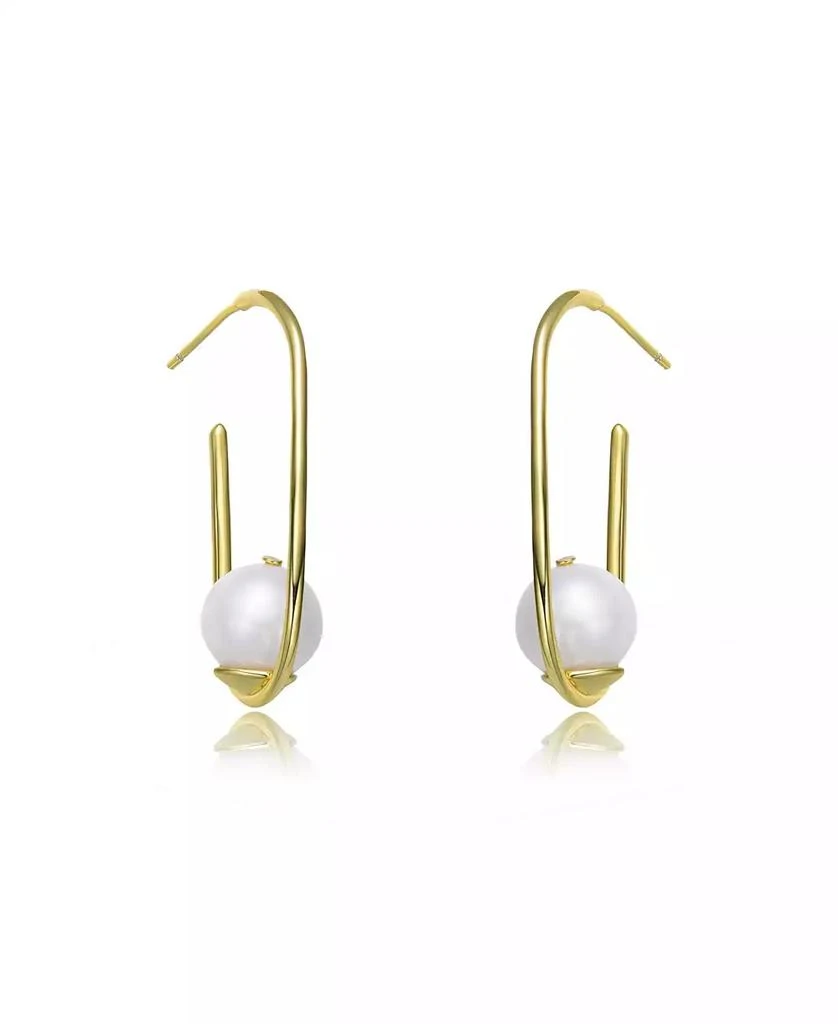 Genevive Stylish Sterling Silver 14K Gold Plating and Genuine Freshwater Pearl Square Hoop Earrings