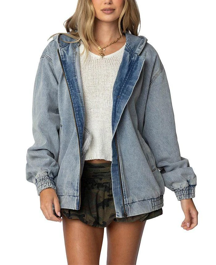 Edikted Hooded Vintage Washed Denim Bomber Jacket 1