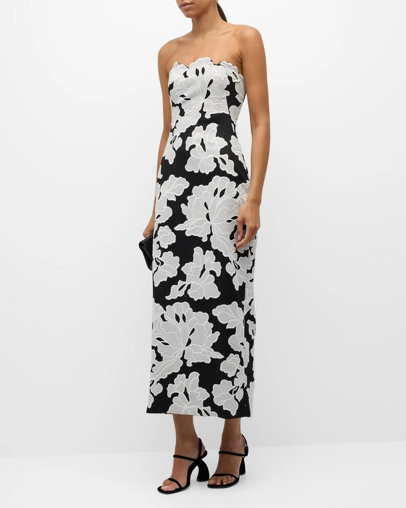 LELA ROSE Natasha Strapless Floral-Embroidered Midi Dress 4