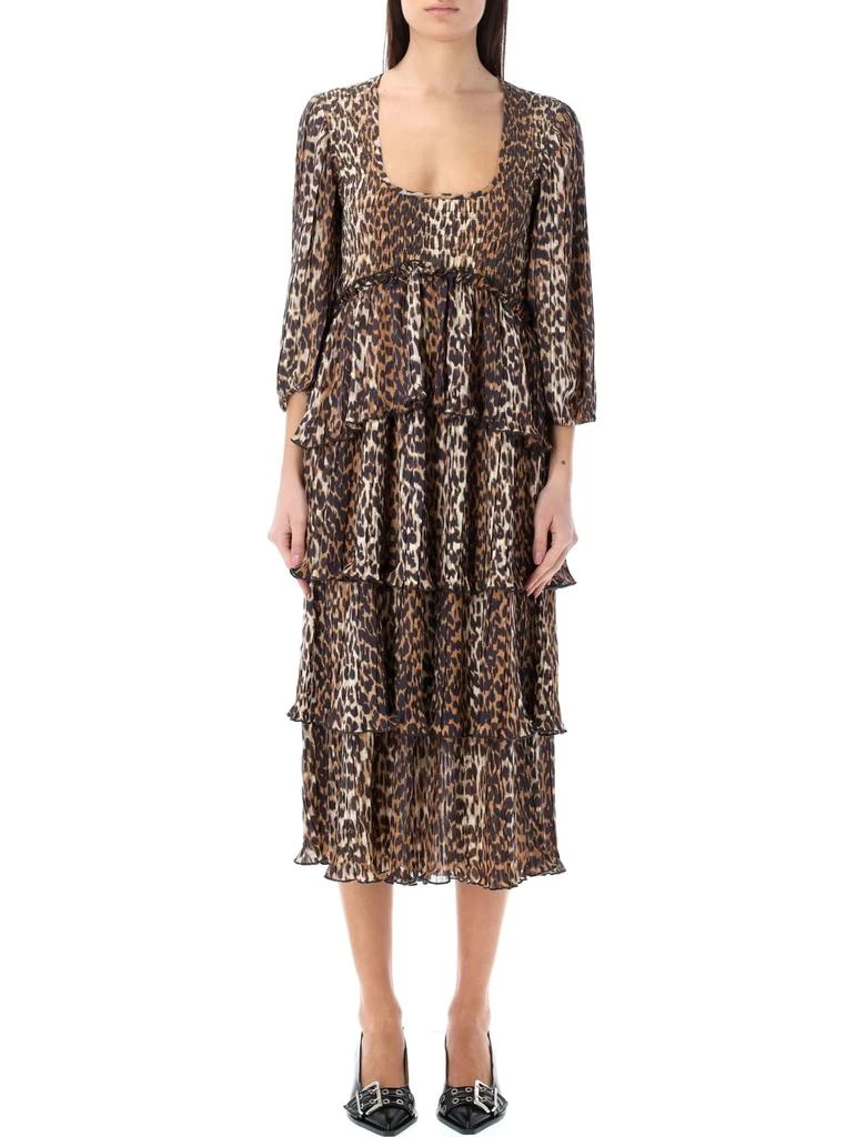 Ganni Pleated Georgette Leopard Midi Dress 1