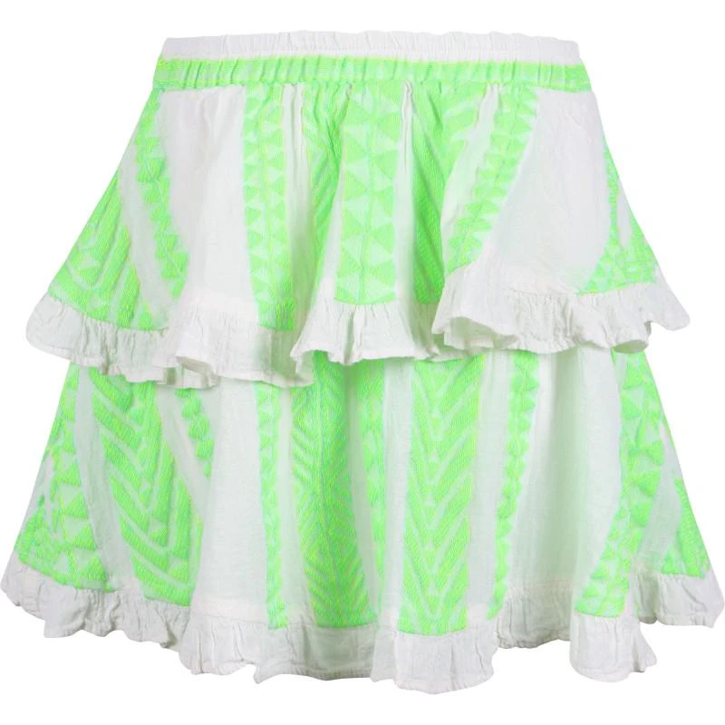 Devotion Geometric print tiered ruffled skirt in green and white 2