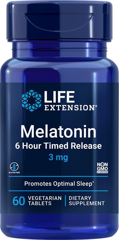 Life Extension Melatonin 6 Hour Timed Release, 60 vegetarian tablets - 3 mg (3 mg, 60 vegetarian tablets), Life Extension
